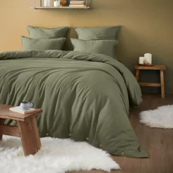 Drap housse flanelle de coton (180 x 200 cm) Nina Vert romarin