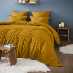 Drap housse flanelle de coton (160 x 200 cm) Nina Jaune ocre