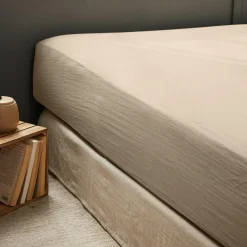 Drap housse gaze de coton (140 x 190 cm) Gaïa Ficelle