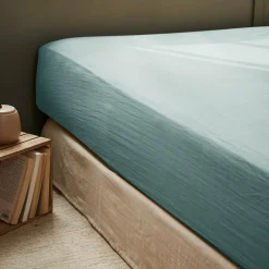 Drap housse gaze de coton (90 x 190 cm) Gaïa Bleu canard