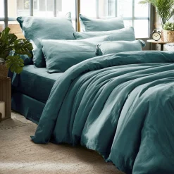 Drap housse gaze de coton (140 x 200 cm) Gaïa Bleu canard