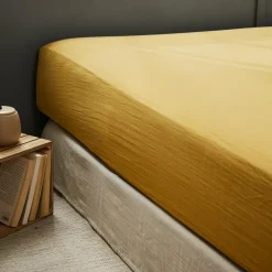 Drap housse gaze de coton (160 x 200 cm) Gaïa Jaune safran