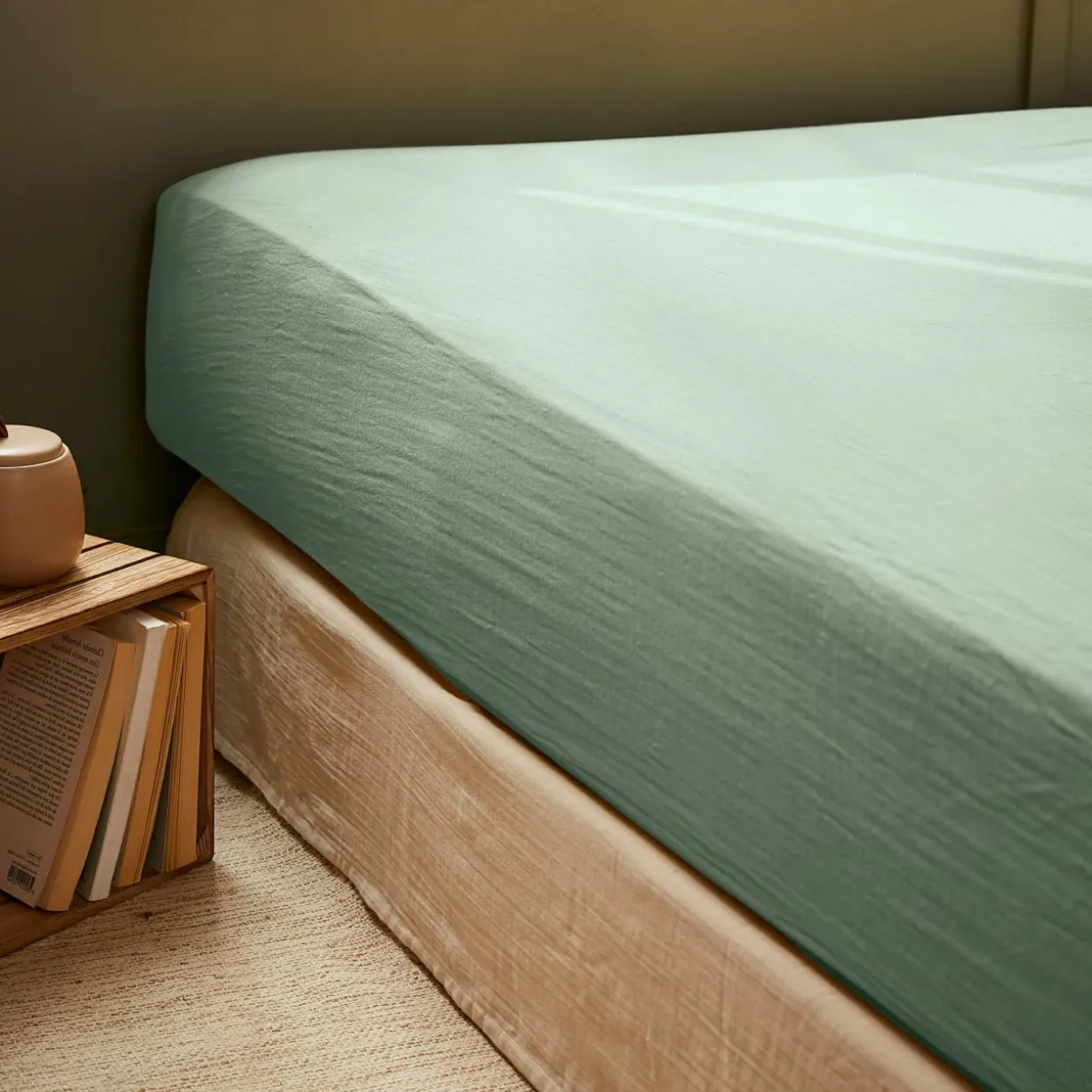 Drap housse gaze de coton (90 x 200 cm) Gaïa Vert eucalyptus