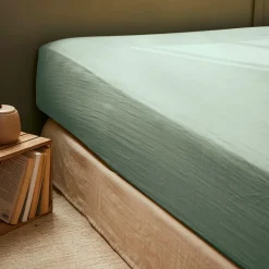 Drap housse gaze de coton (180 x 200 cm) Gaïa Vert eucalyptus