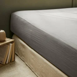 Drap housse gaze de coton (90 x 190 cm) Gaïa Gris granit