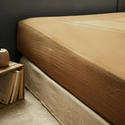 Drap housse gaze de coton (140 x 200 cm) Gaïa Camel