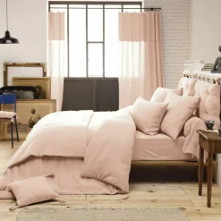 Drap housse gaze de coton (180 x 200 cm) Gaïa Rose poudré