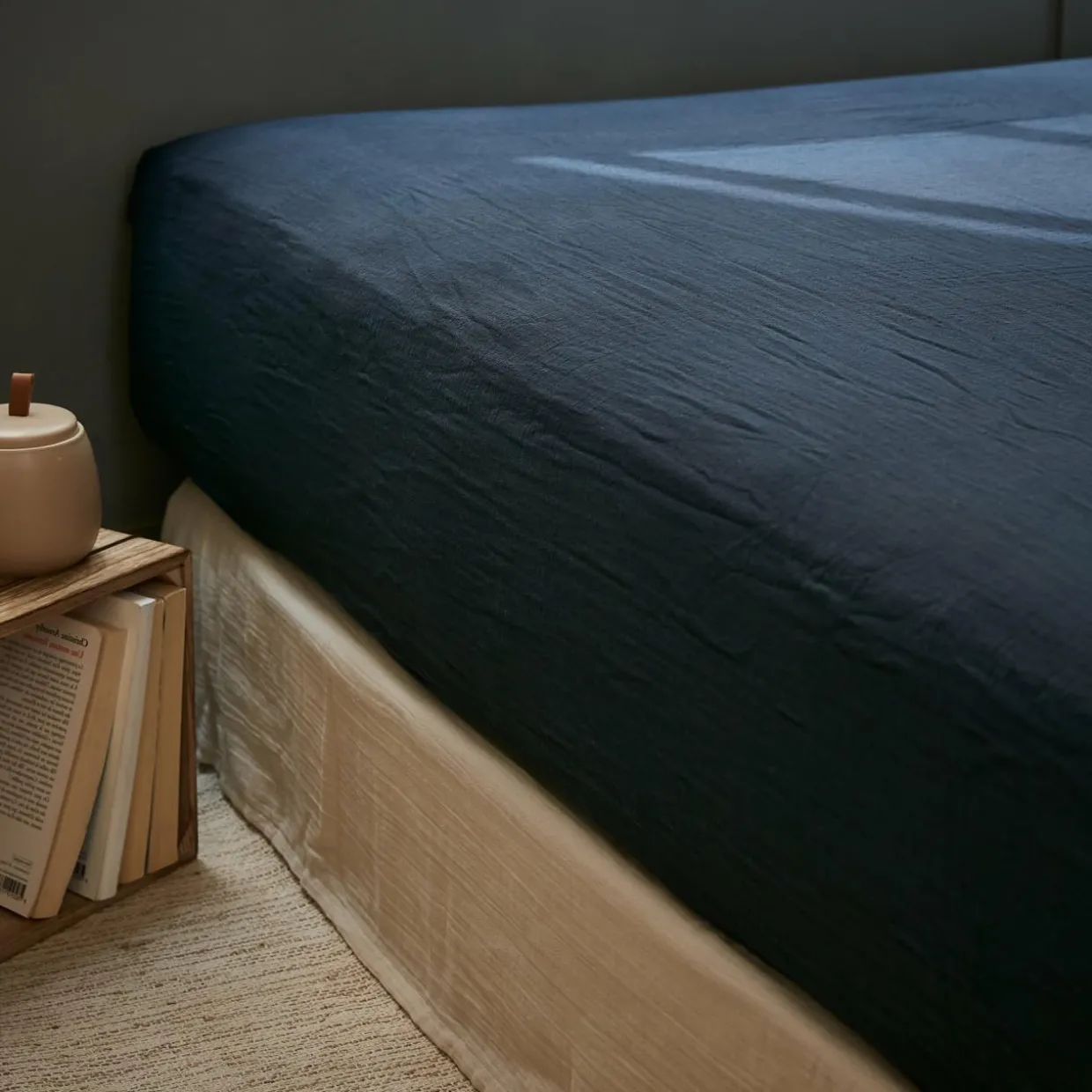 Drap housse gaze de coton (140 x 200 cm) Gaïa Bleu nuit