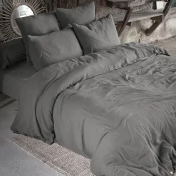 Drap housse gaze de coton (140 x 190 cm) Gaïa Gris granit