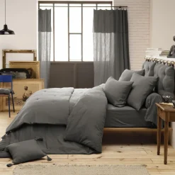 Drap housse gaze de coton (160 x 200 cm) Gaïa Gris granit