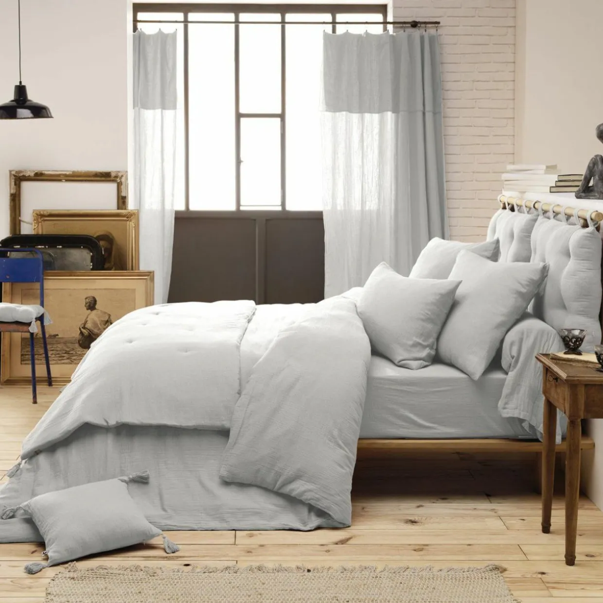 Drap housse gaze de coton (160 x 200 cm) Gaïa Gris nuage