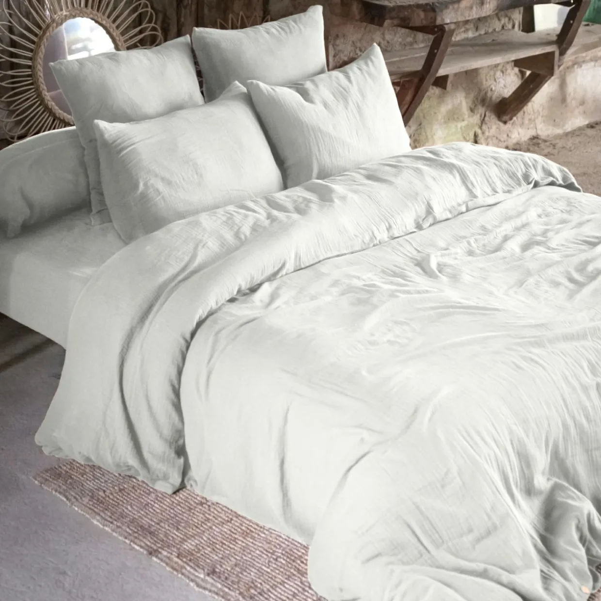 Drap housse gaze de coton (160 x 200 cm) Gaïa Gris nuage