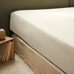 Drap housse gaze de coton (160 x 200 cm) Gaïa Beige pampa