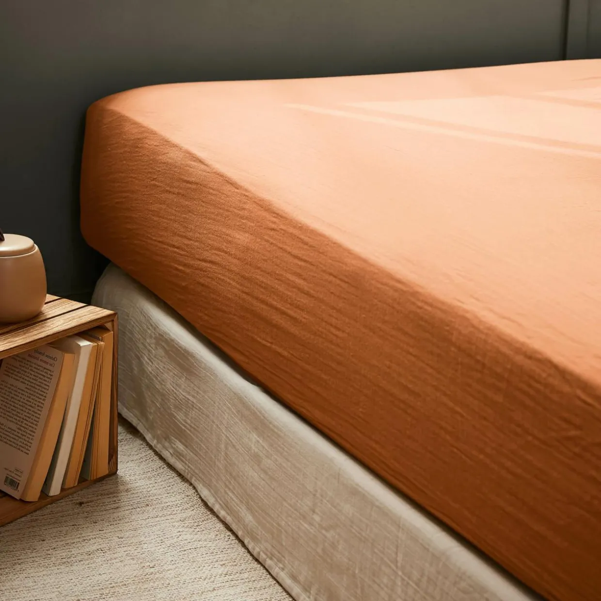 Drap housse gaze de coton (160 x 200 cm) Gaïa Abricot