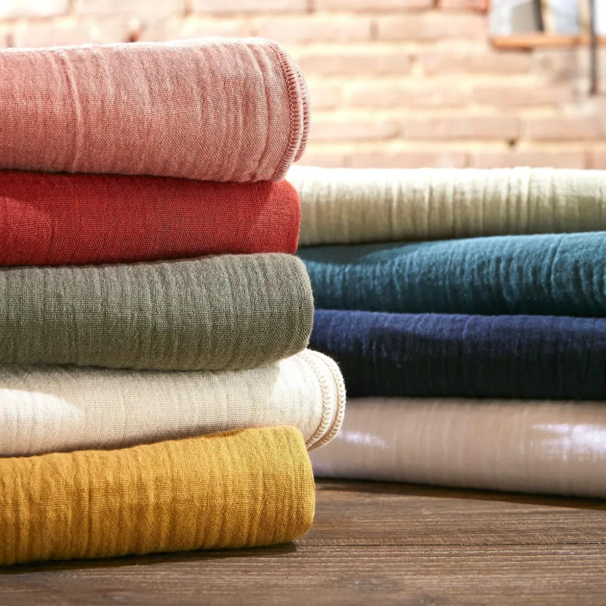 Drap housse gaze de coton (160 x 200 cm) Gaïa Abricot