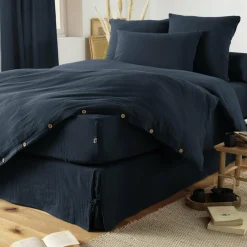 Drap housse gaze de coton (90 x 190 cm) Gaïa Bleu nuit