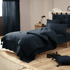 Drap housse gaze de coton (90 x 190 cm) Gaïa Bleu nuit