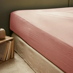 Drap housse gaze de coton (90 x 190 cm) Gaïa Rose pêche