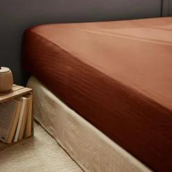 Drap housse gaze de coton (90 x 190 cm) Gaïa Terracotta