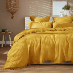 Drap housse lin lavé (180 x 200 cm) Louise Jaune moutarde