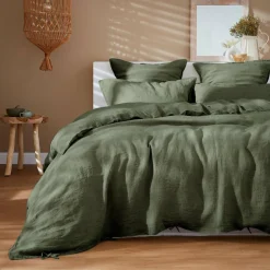 Drap housse lin lavé (160 x 200 cm) Louise Vert romarin