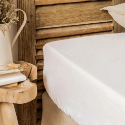 Drap housse lin lavé (140 x 190 cm) Louise Blanc