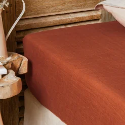 Drap housse lin lavé (180 x 200 cm) Louise Terracotta