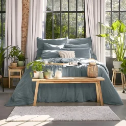 Drap housse lyocell Tencel™ lavé (180 x 200 cm) Olivia Bleu stone