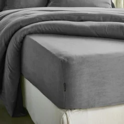 Drap housse lyocell Tencel™ lavé (90 x 190 cm) Olivia Gris granit