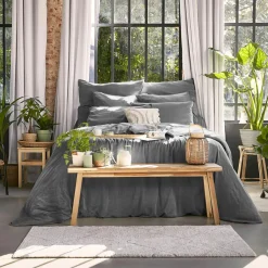 Drap housse lyocell Tencel™ lavé (90 x 190 cm) Olivia Gris granit