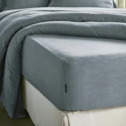 Drap housse lyocell Tencel™ lavé (140 x 190 cm) Olivia Bleu stone