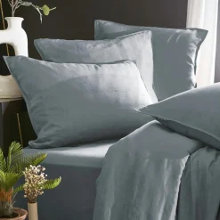 Drap housse lyocell Tencel™ lavé (140 x 190 cm) Olivia Bleu stone