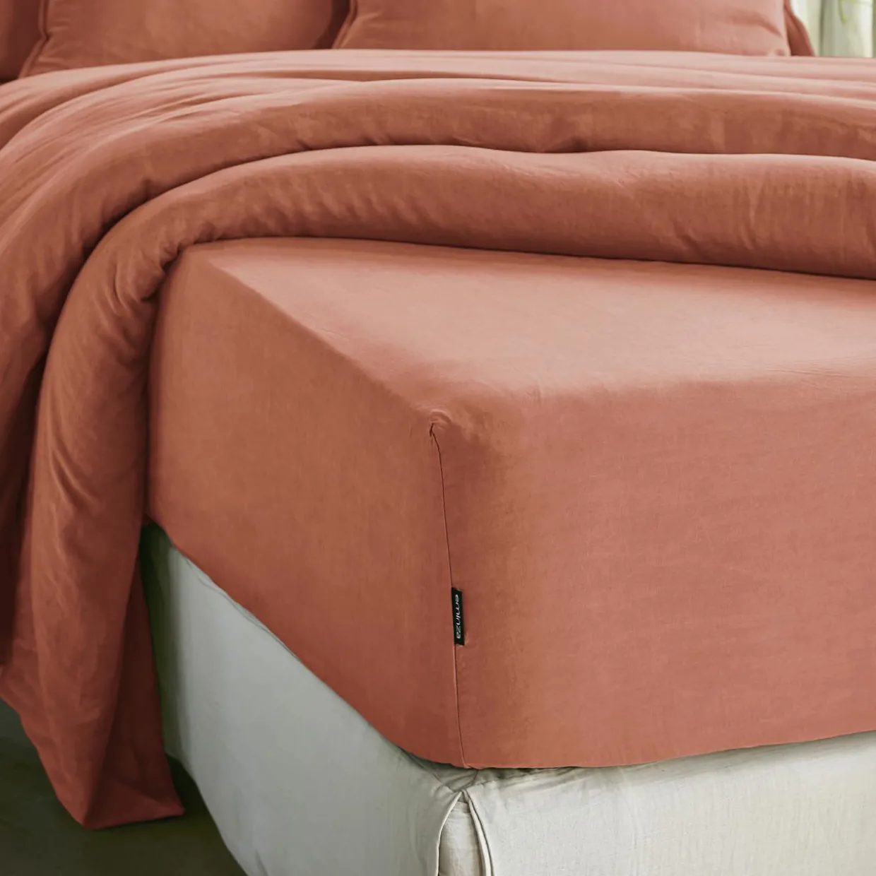 Drap housse lyocell Tencel™ lavé (140 x 190 cm) Olivia Terracotta