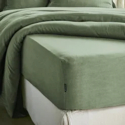 Drap housse lyocell Tencel™ lavé (160 x 200 cm) Olivia Vert romarin