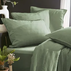 Drap housse lyocell Tencel™ lavé (160 x 200 cm) Olivia Vert romarin