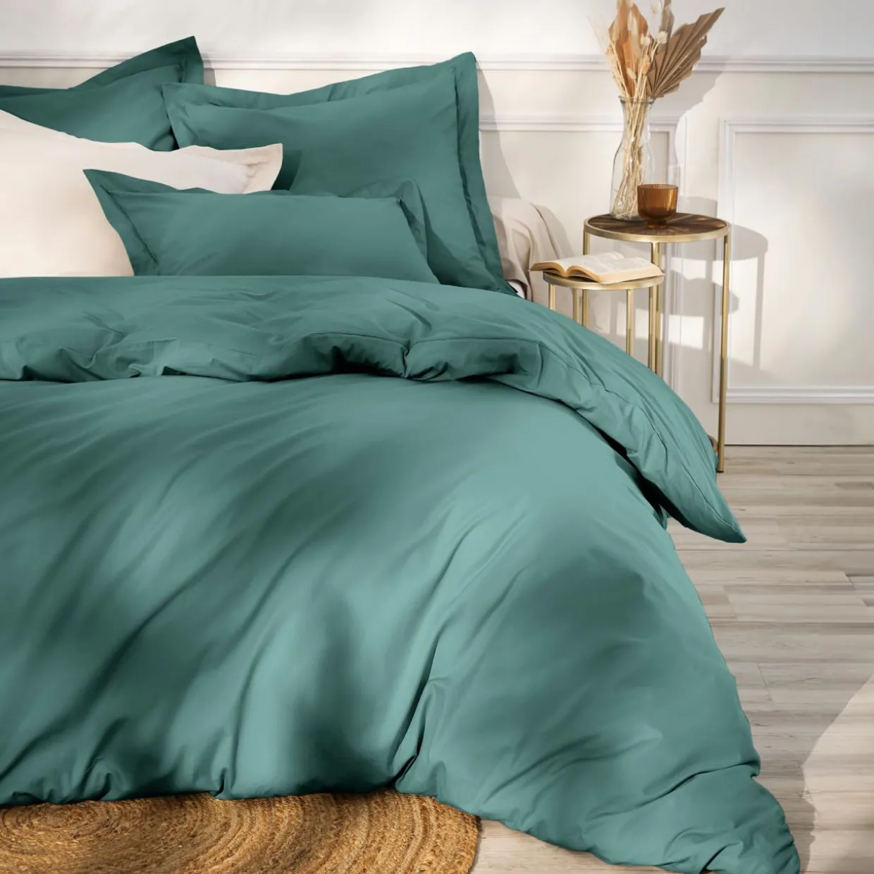 Drap housse percale de coton (90 x 190 cm) Cali Bleu canard