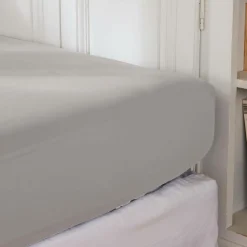 Drap housse percale de coton (180 x 200 cm) Cali Gris clair