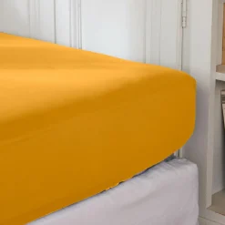 Drap housse percale de coton (90 x 190 cm) Cali Jaune moutarde