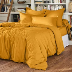 Drap housse percale de coton (90 x 190 cm) Cali Jaune moutarde
