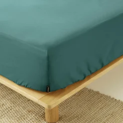 Drap housse percale de coton (160 x 200 cm) Cali Bleu canard