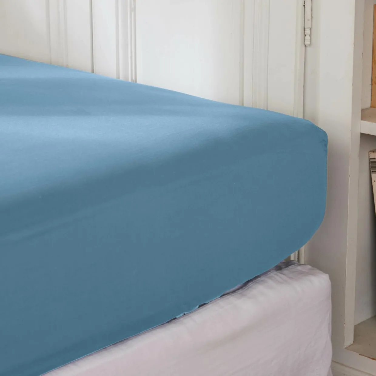 Drap housse percale de coton (140 x 190 cm) Cali Bleu ciel