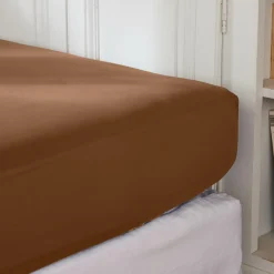 Drap housse percale de coton (200 x 200 cm) Cali Marron chocolat