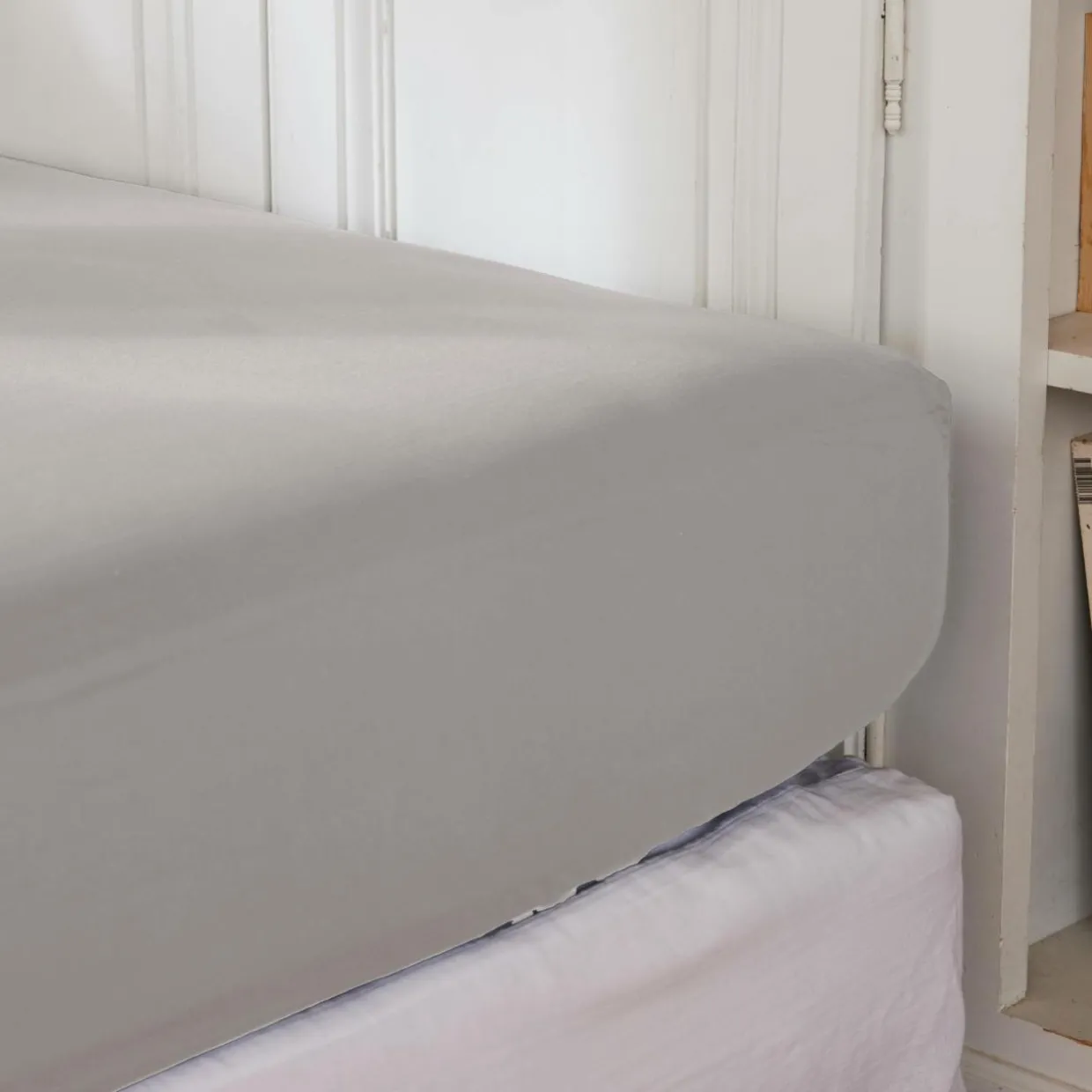 Drap housse percale de coton (90 x 200 cm) Cali Gris clair