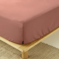 Drap housse percale de coton (90 x 200 cm) Cali Bois de rose