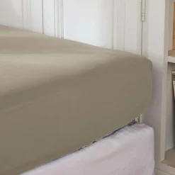 Drap housse percale de coton (140 x 190 cm) Cali Taupe