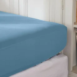 Drap housse percale de coton (200 x 200 cm) Cali Bleu ciel