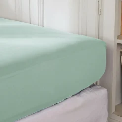 Drap housse percale de coton (160 x 200 cm) Cali Vert eucalyptus