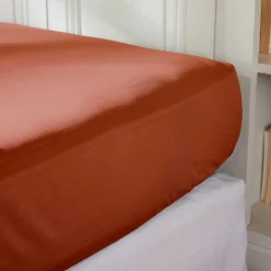 Drap housse percale de coton (140 x 190 cm) Cali Terracotta