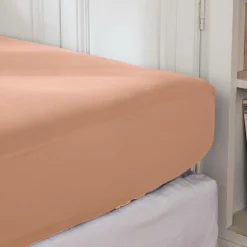Drap housse percale de coton (90 x 190 cm) Cali Rose pêche