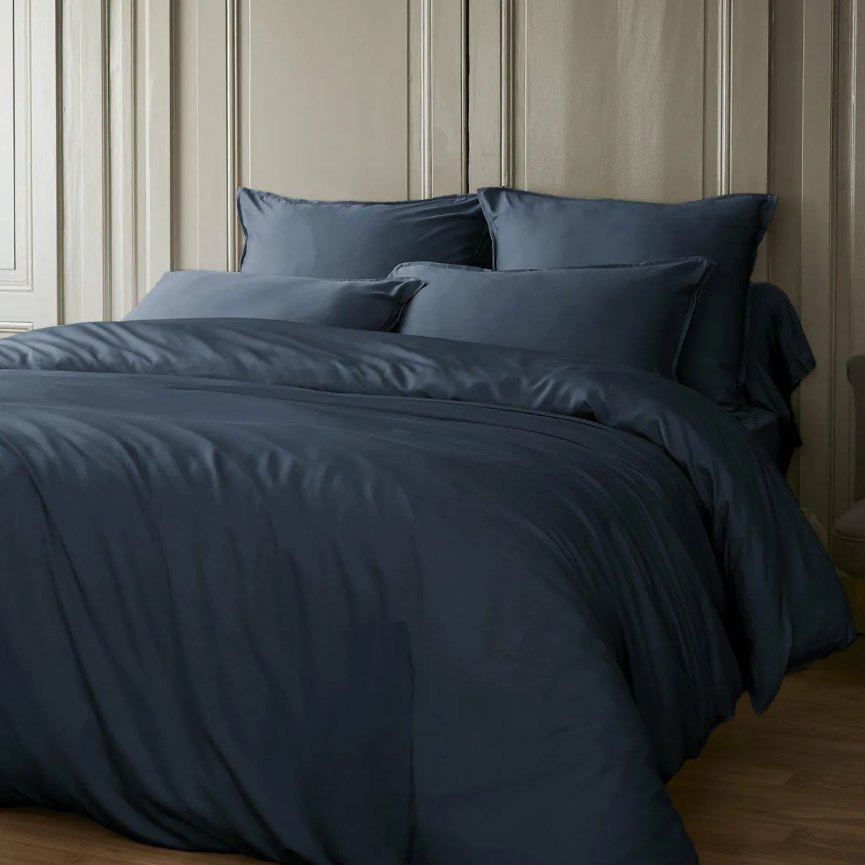 Drap housse satin de bambou (140 x 190 cm) Sienna Bleu nuit